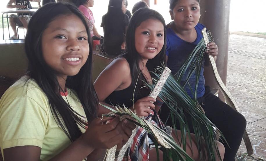 Semana Cultural Indígena Kaingang, no Colégio Est. Indígena Cacique Otávio dos Santos.