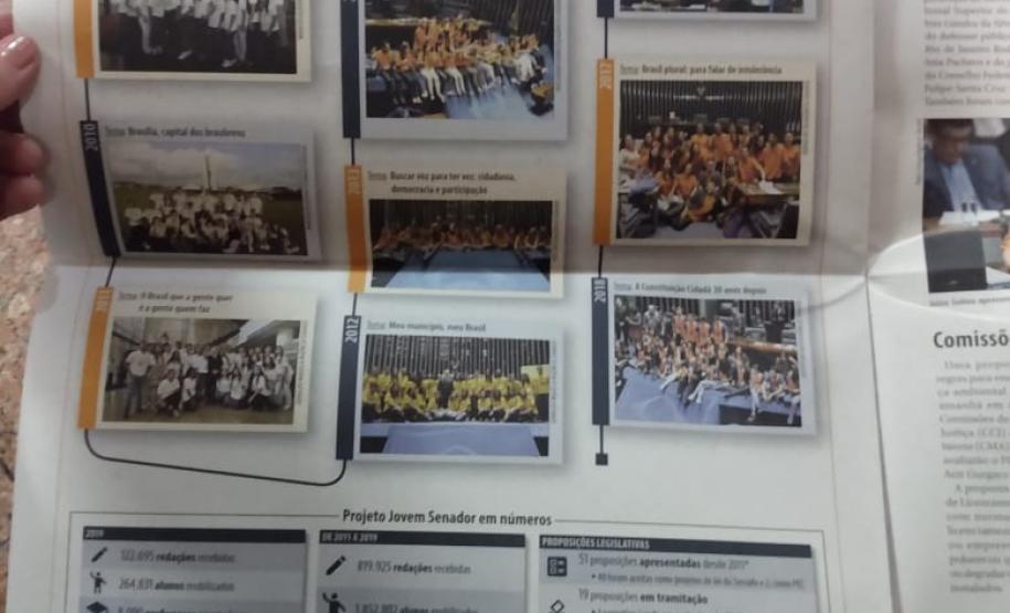 Aluno e professora do C.E. Professor Mario Evaldo Morski tomam posse e atuam como jovens senadores, no 12º Concurso de Redação do Senado Federal.